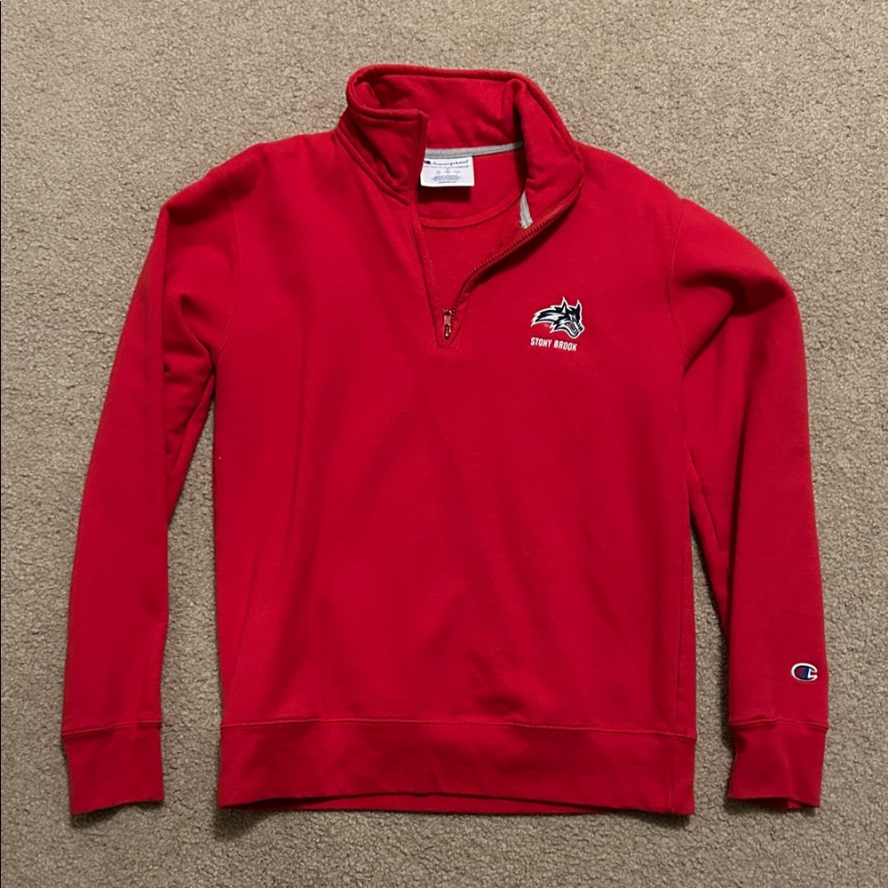 Stony Brook Champion Red quarterzip with Logo